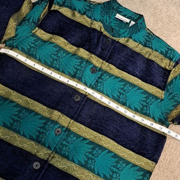 Chico’s Women’s Jacket Turquoise Purple Green Stripe Front Button Size 0 =XS 4/6 - Picture 9 of 11